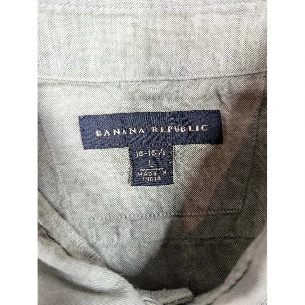 Banana Republic Shirt Mens Large Gray Linen Cotton Long Sleeve Button Up Casual